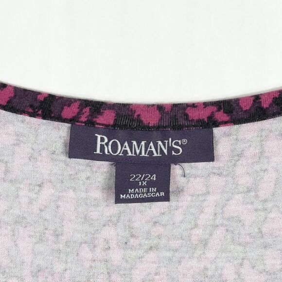 Roamans Plus Size 1X 22W 24W Top Hot Pink Black Leopard Print Animal Knit 409 - Picture 7 of 8